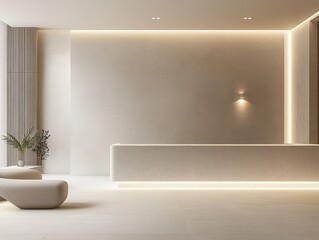 Interior design of a modern minimalist neutral reception