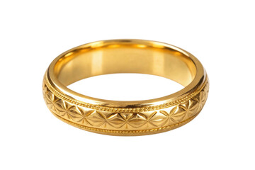 PNG Elegant gold ring with intricate geometric design on black background