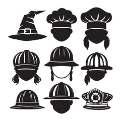 set of black various Teacher’s Hat vector silhouettes isolated on white background