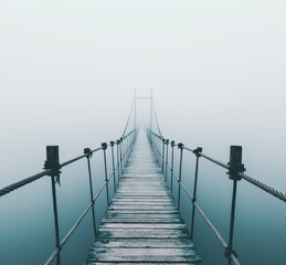 Fototapeta premium Scenic Misty Bridge Over Water Creates Mystical Atmosphere