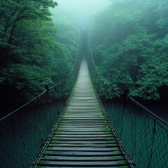 Obraz premium Serenity of a Misty Forest Pathway on a Calm Day in Nature