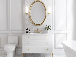 Elegant Bathroom Design with Marble Accents and Gold Fixtures
