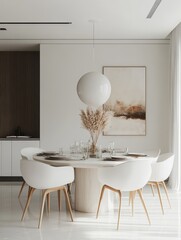 The modern dining room features a minimalist and simple design