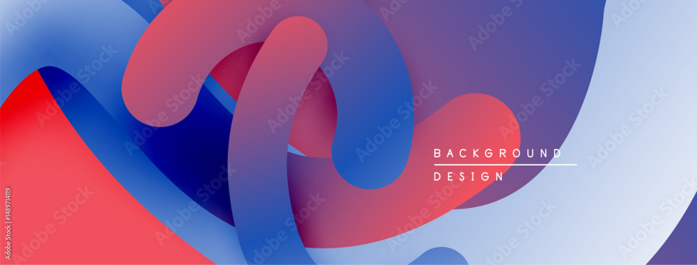 Poster abstract fluid shapes overlap, creating vibrant red, blue gradients. modern design suggests movement