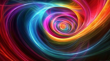 Bright, swirling neon colors bend through glass in 3D. This creates a mesmerizing and strange abstract design.

