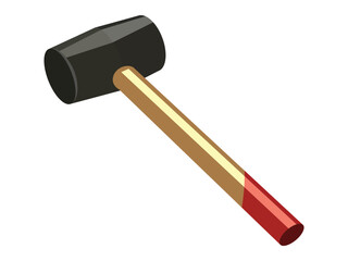 Rubber mallet with black head and red handle isolated on white background flat design