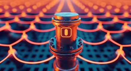 Industrial Machinery Close-up with Neon Glow and Futuristic Design