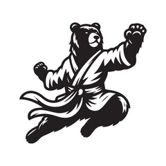 Action Bear Mascot Logo – Kungfu Beast in Dynamic Jumping Pose