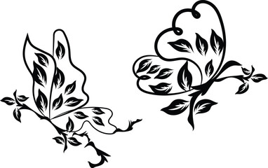 Two Elegant Black Butterfly Designs with Floral Accents