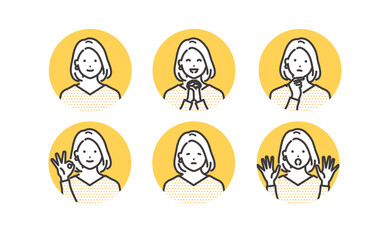 女性のいろいろな表情の素材セット