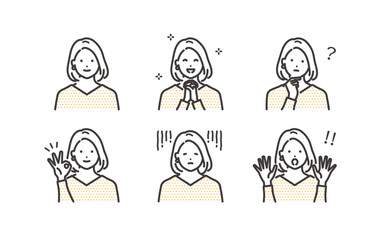 女性のいろいろな表情の素材セット