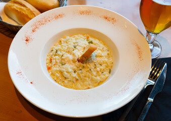 Creamy chicken and vegetable risotto with 4 cheeses and Parmesan