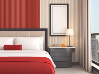 Modern Bedroom Interior with Bold Accent Wall and Cozy Atmosphere