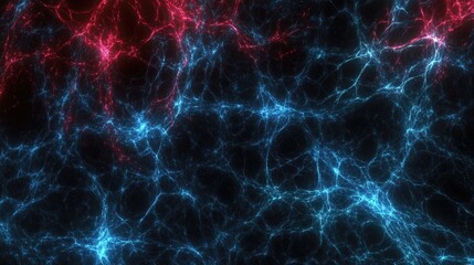 Abstract fractal art featuring vibrant red and blue energy patterns on a dark background