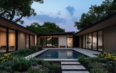 Modern Minimalist House Design with Pool and Lush Landscaping