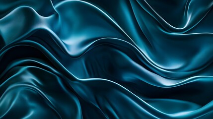 Fototapeta premium Smooth Turquoise Silk Fabric with Elegant Waves and Texture