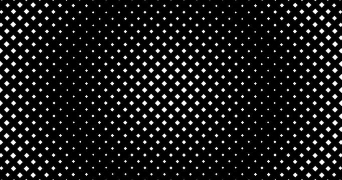 Abstract dynamic with white dots diamonds on transparent background (alpha channel). Motion modern animation. Trendy circles  banner template. Halftone squares pattern. Dotted animated round gradient