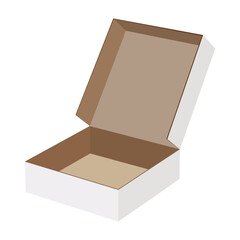 Open cardboard box with lid slightly open isolated on white background flat design
