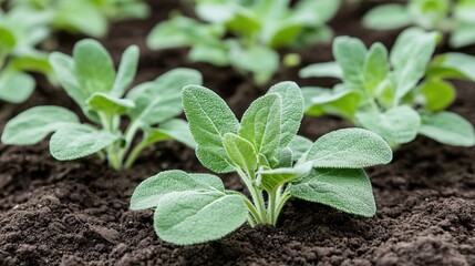 New seedlings growing in fresh soil during springtime cultivation in a garden