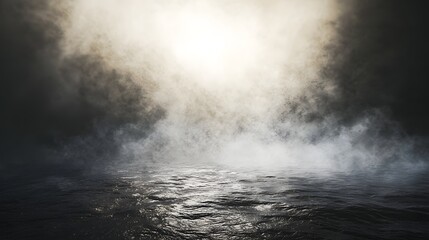Fototapeta premium Mysterious Sea Landscape with Fog and Dramatic Lighting Effects