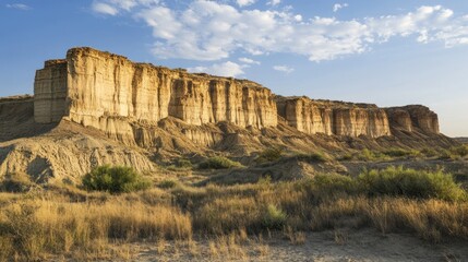 Desert cliff face, golden hour light, arid landscape, travel, nature photography