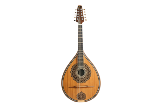 PNG Elegant wooden mandolin with ornate design and stringed instrument details