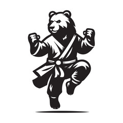 Fierce Bear in Kungfu Pose – Leaping Animal Fighter Logo Vector