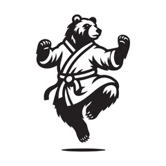 Fierce Bear in Kungfu Pose – Leaping Animal Fighter Logo Vector