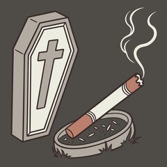 A cigarette morphs into a grave symbolizing smoking&rsquo;s deadly impact &mdash; perfect for anti-smoking and health awareness designs.