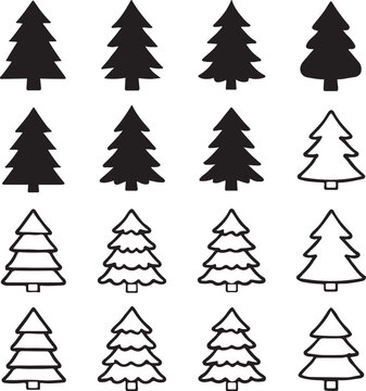 Pine Silouette icon set. Fir tree vector set.