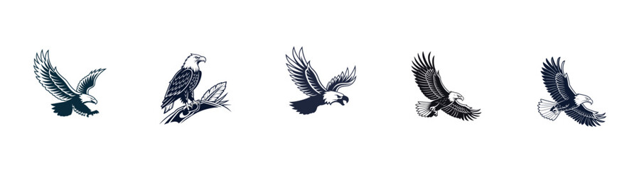 Obraz premium Eagle vector art illustrations. Eagle head clipart. Black eagle logo vector.