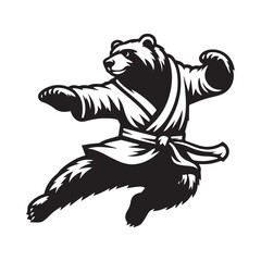 Fierce Bear in Kungfu Pose – Leaping Animal Fighter Logo Vector