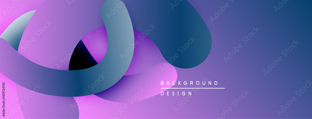 Poster Abstract fluid shapes, purple hues dominate. Gradient colors blend smoothly, creating dynamic composition. Modern design element.