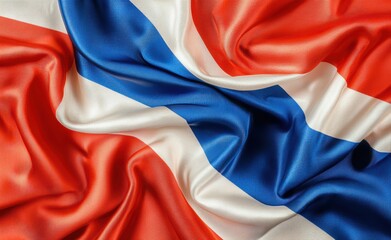 Waving Norwegian Flag Close-Up with Soft Silk Texture and Colors