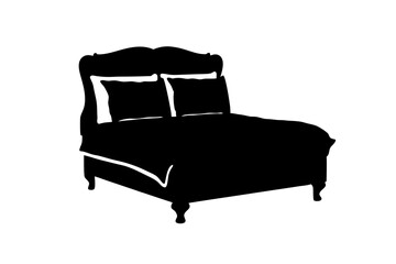Bed Black Silhouette Icon Isolated on White Vector Illustration