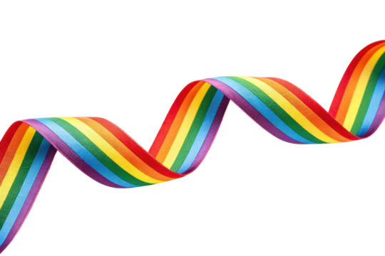 PNG Colorful rainbow ribbon design with vibrant stripes and curves on black background - Powered by Adobe