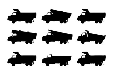 Black Dump Truck with Large Cargo Bed Vector Illustration