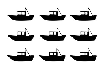 Black Fishing Boat with Cabin and Mast Icon Vector Illustration