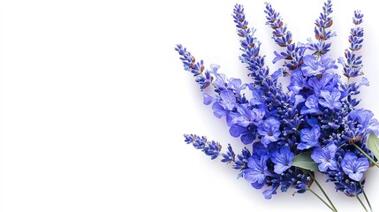 Delicate lavender blossoms arranged on a white background.