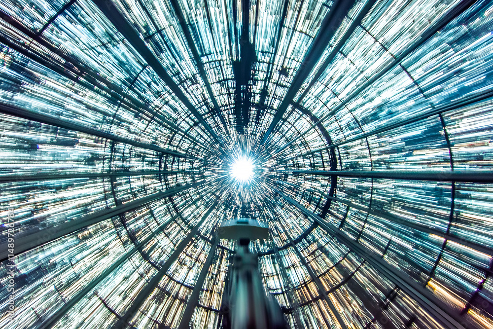Aufkleber abstract architectural perspective featuring radiating lines converging toward a bright light source