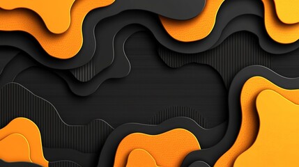 Abstract layered shapes in orange and black.
