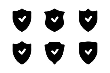 Black Shield Icon with Check Mark Vector Illustration