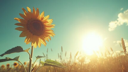 Golden sunflower against a vibrant summer sky.
