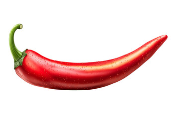 Close-up of a single wet red chili pepper against a trasparent background