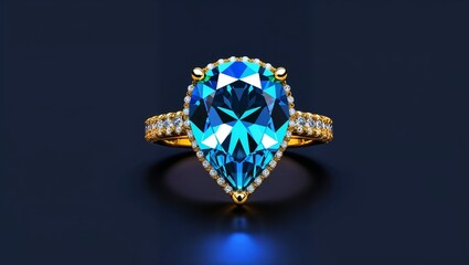 Gem ring glowing in the dark on plain dark background