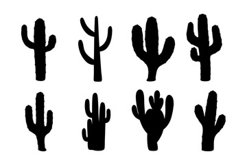 Fototapeta premium Cactus Desert Black Silhouette Icon Vector Illustration