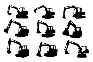 Compact excavator black silhouette icon vector illustration