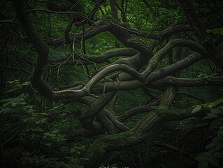 Brambles and thorny bushes creating an impassable thicket Untamed