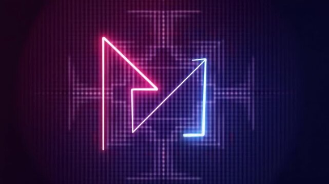 Looping Animation of Neon Arrow on Abstract Geometry. Vertical Background