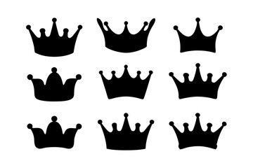 Crown black silhouette icon isolated on white vector illustration